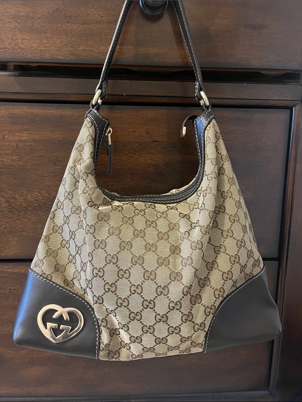 Gucci Beige & Brown GG Canvas Shoulder Hobo